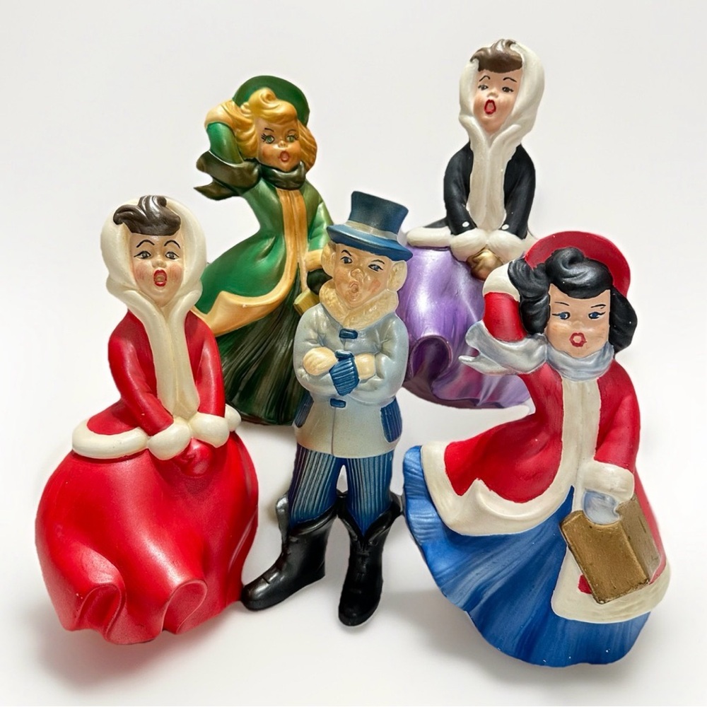 Vintage Christmas Carolers‎ Figurines Atlantic Mold Hand Paint Glazed Ceramic 9”